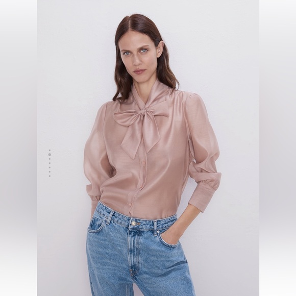 Zara Tops - Zara Organza Blouse With Tie